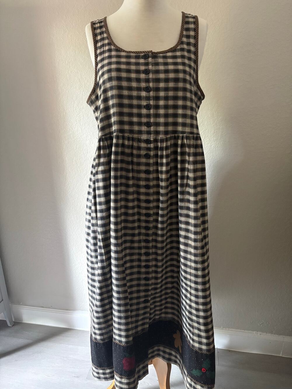 VINTAGE HANDMADE Christmas Tank Maxi Dress Plaid Sz L-XL Cottagecore Prairie